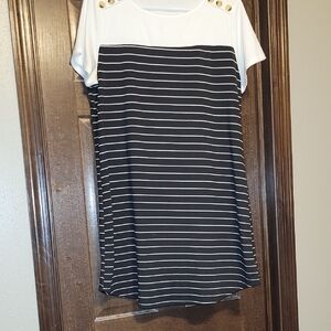 SHEIN Black and White Striped Dress With Button Accents